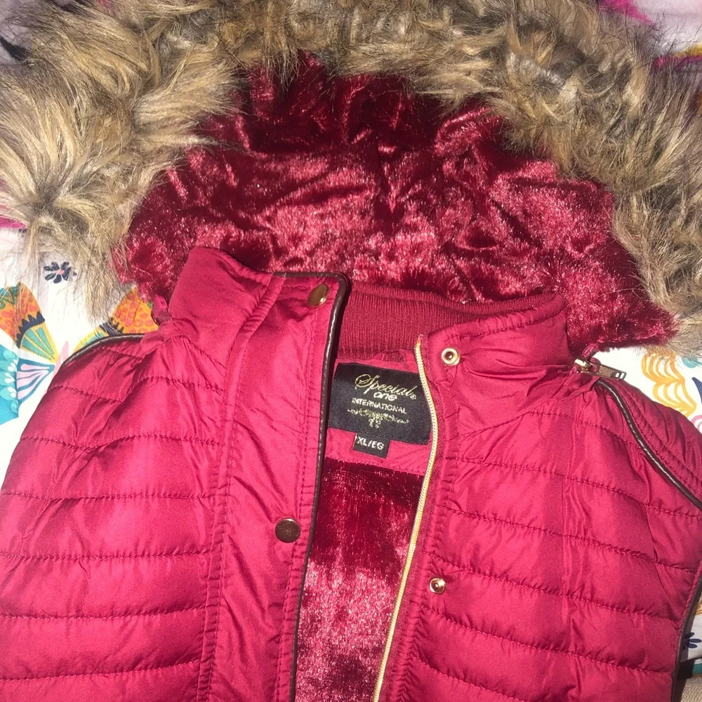 Burgundy Red Hooded Vest - Picture 2 of 3